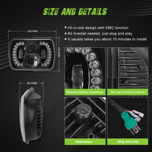 Proyector de haz de luz LED para camión, haz de luz sellado rectangular con DRL y señal de giro para Jeep XJ YJ, <span class=keywords><strong>2021</strong></span>, 120W, Hi/Lo, 6x7, 5x7 - Product Image 4