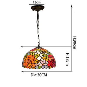12 inch ánh sáng mặt dây chuyền Tiffany phong cách kính màu đỏ tăng Trần treo đèn nhà hàng, nhà bếp, quán cà phê, đèn chùm chiếu sáng - Product Image 6