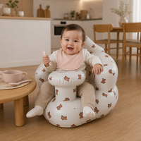 Silla Inflable Moderna para Niños Pequeños, Silla para Bebés con Bomba de Aire Integrada, Sofá Portátil con Cabeza de Oso para Aprender a Sentarse, para Dormitorio, Sala de Estar