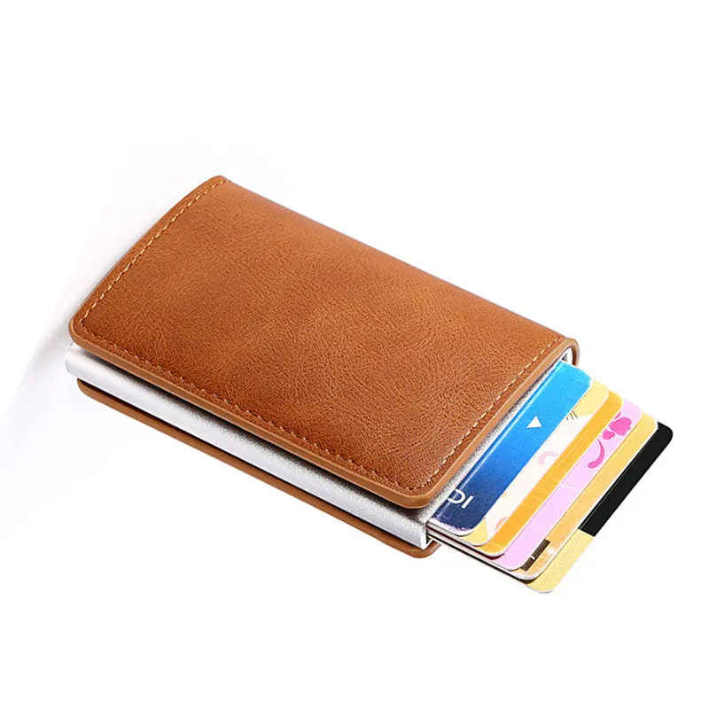 2022 Trendy Durable Custom Women Man Rfid Aluminum Antimagnetic Purse Card Smart Id Card Holder Leather Mini Card Wallet
