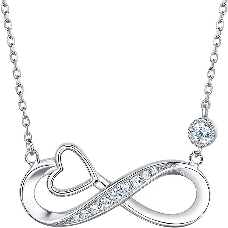 925 Sterling Silber Infinity Anhänger Halskette Schmuck Zirkon 8 Diamant Herz Statement Halskette für Frauen Geschenk