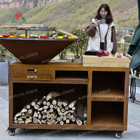 Barbecue en acier corten, barbecue au charbon de bois d'extérieur avec finition patine rustique pour jardin et terrasse