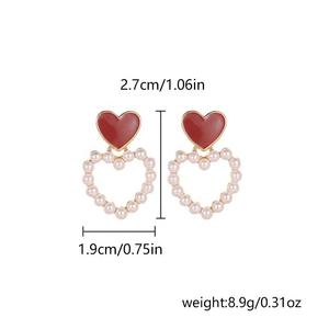 Orecchini Vintage a forma di fiore rotondi con perla bianca rosso Briolette orecchini a forma di cuore per donna - Product Image 5