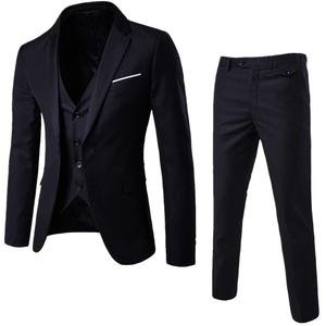 Nuova moda da uomo Plus Size tre pezzi Casual da sposo con colletto con bottone a bottone tinta unita top gilet + <span class=keywords><strong>pantaloni</strong></span> da sposo - Product Image 3