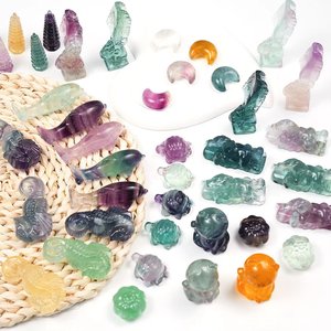 งานแกะสลักคริสตัลธรรมชาติรูปสัตว์ขนาดเล็ก ฟลูออไรต์สีรุ้ง สำหรับทำเครื่องประดับ ขายส่ง - Product Image 1