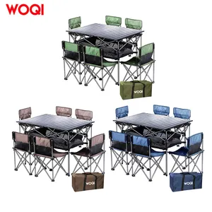 WOQI 휴대용 피크닉 테이블과 의자 세트, 6 인용 접이식 휴대용 테이블, 야외, 바베큐, 피크닉, 여행, 해변, bac