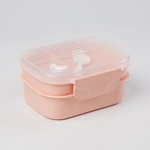 2022 New Arrival Rectangle Double Layers Lunch Box With Spoon Plastic Food Container Bento Box With Compartments