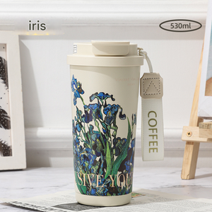 Taza de Café de Alta Gama de la Serie <span class=keywords><strong>Van</strong></span> <span class=keywords><strong>Gogh</strong></span>, Lirio de <span class=keywords><strong>los</strong></span> Valles, Taza de Acero Inoxidable 316, Portátil, de Gran Capacidad, para Dos Bebidas - Product Image 1