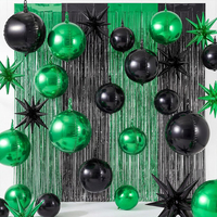 Rideaux de fond en feuille d'aluminium à franges 4D de 22 pouces pour hommes, en vert et noir, pour décorations d'anniversaire, de bal de promo, d'anniversaire de mariage et de mariage