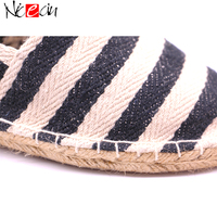 Nikecin — Espadrilles en toile pour femmes, chaussures en tissu plat, sandales à grandes rayures