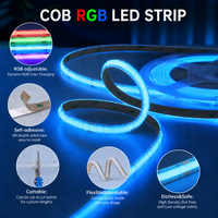 Bande LED COB RGB 576 LED/m 5V 7W/M, CRI élevé Ra90, ruban lumineux flexible, PCB 8MM découpable pour salle de jeu, rétroéclairage TV
