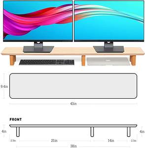Support de bureau double écran surélevé <span class=keywords><strong>en</strong></span> <span class=keywords><strong>bois</strong></span> de noyer noir massif, marron, <span class=keywords><strong>pour</strong></span> <span class=keywords><strong>ordinateur</strong></span> portable/TV/PC/imprimantes, usage commercial - Product Image 5