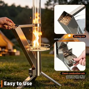 Modern Outdoor Wood Pellet <b>Fire</b> <b>Pit</b> Heater Glass Tube Stainless Steel Smokeless <b>Portable</b> Design for Camping Garden Backyard Use - Product Image 3