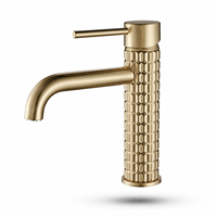 Robinet à poignée unique Champagne Bronze, colonne moletée géométrique, bec lisse avec aérateur, finition Or Brossé, vente en gros