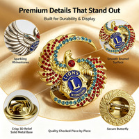 Custom Enamel Lapel Pins 3D Eagle Rhinestone Inlay Precision Cast Metal Badge OEM Custom Logo for Club Souvenir Corporate Awards