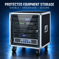 Armoire de rangement professionnelle pour équipement audio avec porte vitrée verrouillable, roulettes et flight case en aluminium pour amplificateur, table de mixage et systèmes KTV