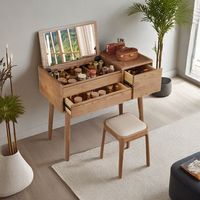 Coiffeuse convertible tout-en-un en chêne massif blanc écologique avec miroir éclairé pour petite chambre