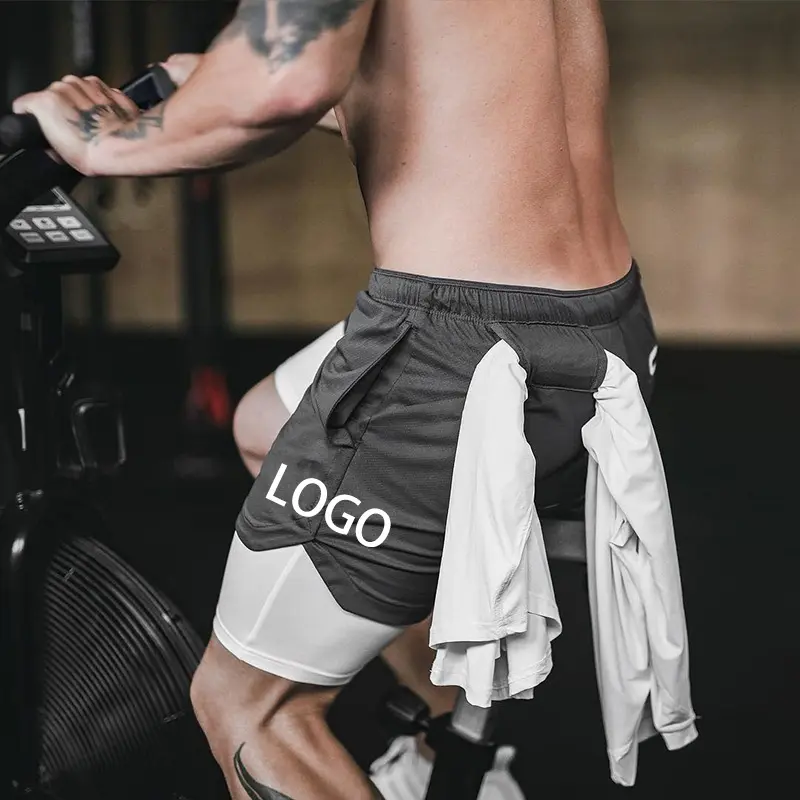 Ropa Gym Hombre maglia a due piani traspirante comodo asciugamano nascosto pantaloncini da palestra sportivi ad asciugatura rapida da uomo con tasche