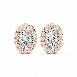 Boucles d'oreilles clous en diamant de laboratoire taille ovale 1,00 carat, couleur VVS VS EF, en or rose 18 carats, bijoux en diamant pour femme - Product Image 1