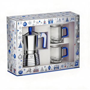 Juego <span class=keywords><strong>de</strong></span> Regalo Empresarial Moderno y Premium <span class=keywords><strong>de</strong></span> Café para Festivales, Cafetera <span class=keywords><strong>Moka</strong></span> <span class=keywords><strong>de</strong></span> Aluminio Colorida con Taza <span class=keywords><strong>de</strong></span> Vidrio, para Él y Ella - Product Image 1