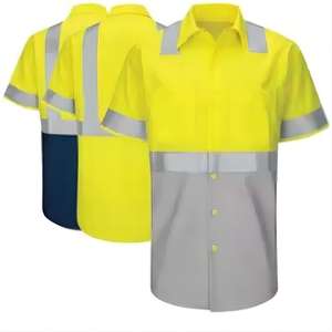 ワークショップHi Vis反射シャツメカニックロングワークシャツ中古技術者制服ワークウェアショートシャツ - Product Image 5