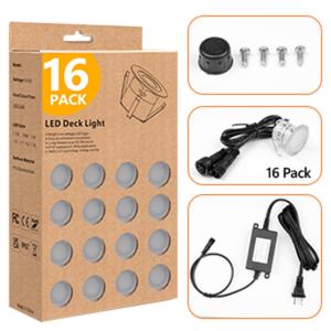 Kits d'éclairage LED encastrés pour terrasse (lot de 16), éclairage paysager basse tension 12V, éclairage d'escalier extérieur étanche IP67 - Product Image 2