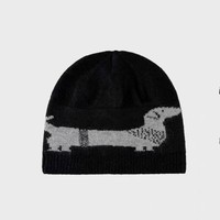 Bonnet en tricot jacquard Teckel, unisexe, motif chien saucisse mignon, bonnet d'hiver à revers pour la marche quotidienne