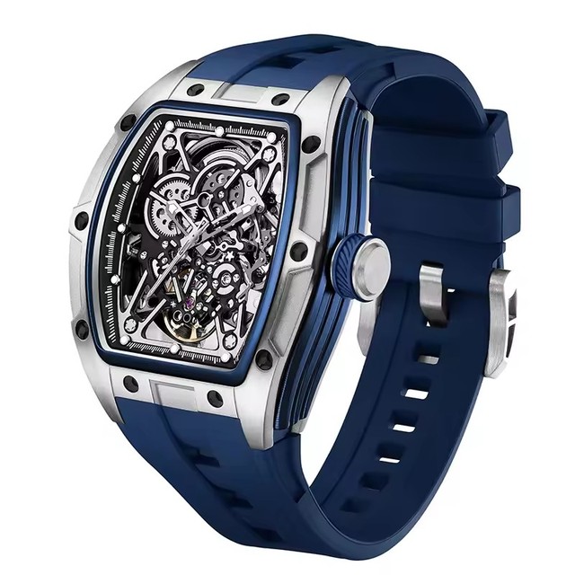 Tonneau Men's Mechanical Watch Hollow Tourbillon Wristwatch Waterproof Stainless Steel Watch High-Quality Luxury Men's Clock