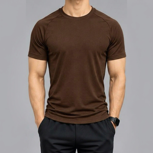 Camiseta de Cuello Redondo para Hombre, Color Marrón, Secado Rápido, Algodón y Elastano, Tejido de Punto, Estilo Casual de Verano - Product Image 1