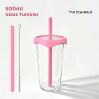 Gobelet en verre personnalisé avec logo, 500 ml/17 oz, couleur unie, avec paille en Tritan, pour café, thé, jus – Meilleure vente