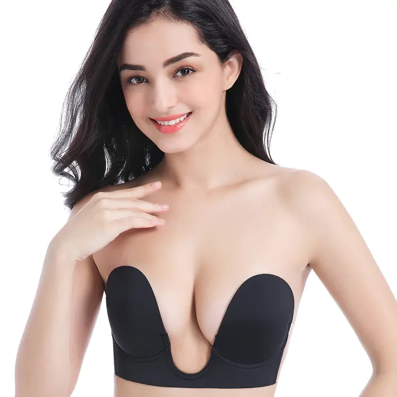 Push Up Strapless Sticky Adhesive Bra Deep U-Shaped Invisible Backless Bra