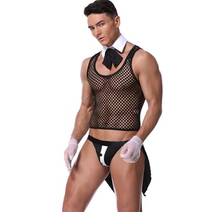 Ensemble de lingerie <span class=keywords><strong>sexy</strong></span> pour <span class=keywords><strong>homme</strong></span>, barman, danse sur barre, maille transparente avec bordure en dentelle, costume fin pour Halloween, jeu de rôle de serveur - Product Image 2