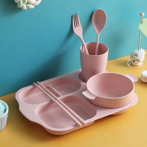 Best Selling Kids 6Pcs Wheat Straw <b>Dinner</b> Plate Biodegradable Material Dinnerware <b>Set</b> for Children With Custom Logo - Product Image 2
