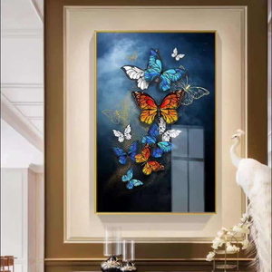Tableau décoratif moderne de luxe léger, peintures d'animaux papillons, nature morte, dessin diamant, art mural en porcelaine cristalline - Product Image 2