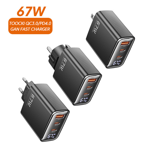 Toocki EU US Plug 67w Usb C Wall Charger Type-c Fast Charging Power Adapter 65W GaN Phone Charger With Display