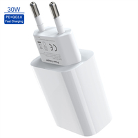 Cargador GaN PD QC3.0 de 30W Personalizado de Fábrica ODM, Enchufe Europeo, Aprobado por CE, Mini Cargador de Viaje de Carga Rápida para Cámara y Auriculares