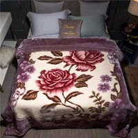 2-lagige Verdickte Raschel-Decke mit Blumenmuster, Schwere Warme Nerzdecke für Winter und Hochzeiten