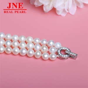 Collier <span class=keywords><strong>de</strong></span> perles naturelles, perles rondes, trois rangs, fermoir en alliage en forme <span class=keywords><strong>de</strong></span> 8, cadeau pour les mères et les aînés, fête des mères - Product Image 3