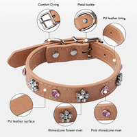 Collier pour animaux de compagnie en cuir PU avec pierres en cristal, prix de gros, réglable, pour petits chiens