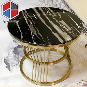 Tavolino da caffè rotondo in marmo bianco nero alla moda con <span class=keywords><strong>base</strong></span> a tulipano in acciaio inossidabile dorato - Product Image 6