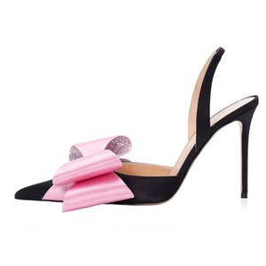 Diamonds Bow Women Slingbacks High Heels Dress <b>Shoes</b> Office Lady Sexy Pointed Toe on Sandals Custom Logo - Product Image 2