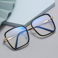 Lunettes de myopie rétro à grande monture en métal Lunettes à lentille plate carrée Vente chaude Lunettes de blocage de la lumière bleue pour hommes et femmes