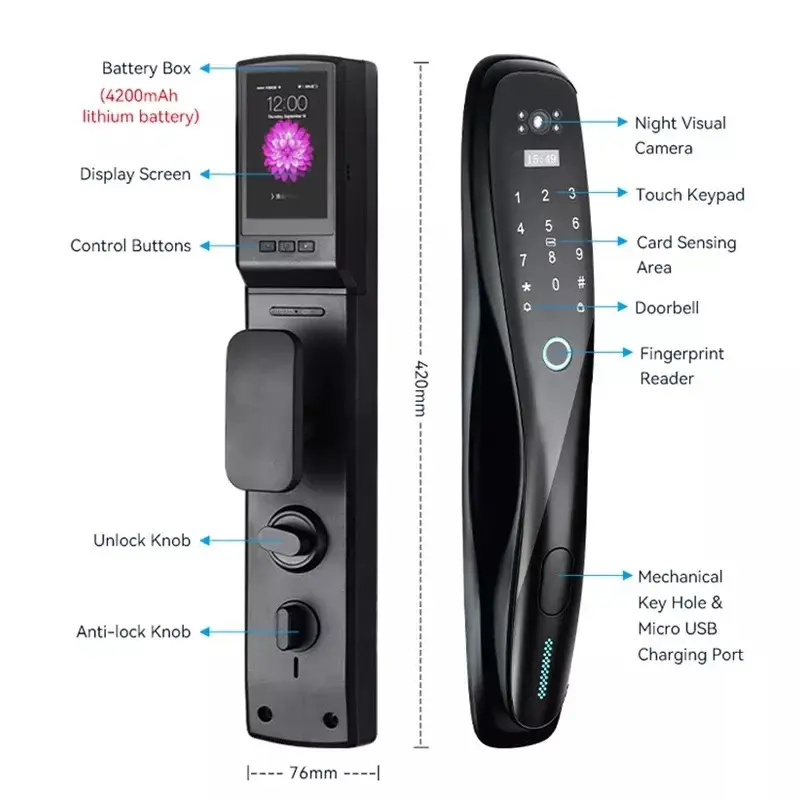 Safety Tuya Smart New Intelligent Automatic Fingerprint Keyless Smart Door Lock With Camera