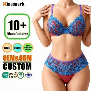 Fabricante Mayorista de Lencería <span class=keywords><strong>Sexy</strong></span> de Encaje, Conjunto de Sujetador y Braguita Personalizado en Tallas Grandes S-3XL, Conjunto de Bikini Bordado Transpirable con Certificación Oeko-Tex - Product Image 1