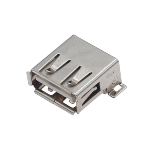 Conector USB 2.0 Tipo-A Hembra en Ángulo Recto SMT, 4 Pines con Aislante Beige, Terminales de Crimpado, Orejetas de Montaje y Postes de Posicionamiento - Product Image 2