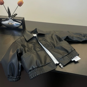 Nouveauté Automne <span class=keywords><strong>Printemps</strong></span> Garçons Filles Veste en cuir PU à fermeture éclair avec motif de dessin animé - Product Image 3