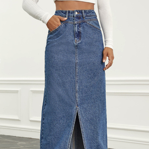 Jupes longues fendues sur le devant en denim pour femmes, jupes en jean pour femmes, <span class=keywords><strong>jupe</strong></span> en denim japonaise à boutons à la mode pour femmes, nouveauté 2023 - Product Image 6