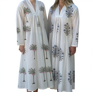 100% Cotton Maxi <b>Dress</b> V-Neck Batwing Sleeve Floral Print <b>Loose</b> Fit Summer Autumn Casual ODM <b>Dress</b> - Product Image 2