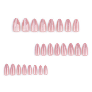 Lot de 24 faux ongles à presser détachables, rose pâle brillant effet œil de chat, courts, forme amande, couvrance totale, pour femmes, usage professionnel en salon - Product Image 6