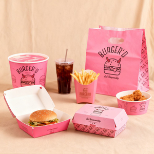 Ensemble d'emballages alimentaires personnalisés de qualité alimentaire pour la restauration rapide, boîte à hamburger jetable, porte-frites, gobelet, sac, <span class=keywords><strong>kit</strong></span> pour service de livraison de nourriture - Product Image 2